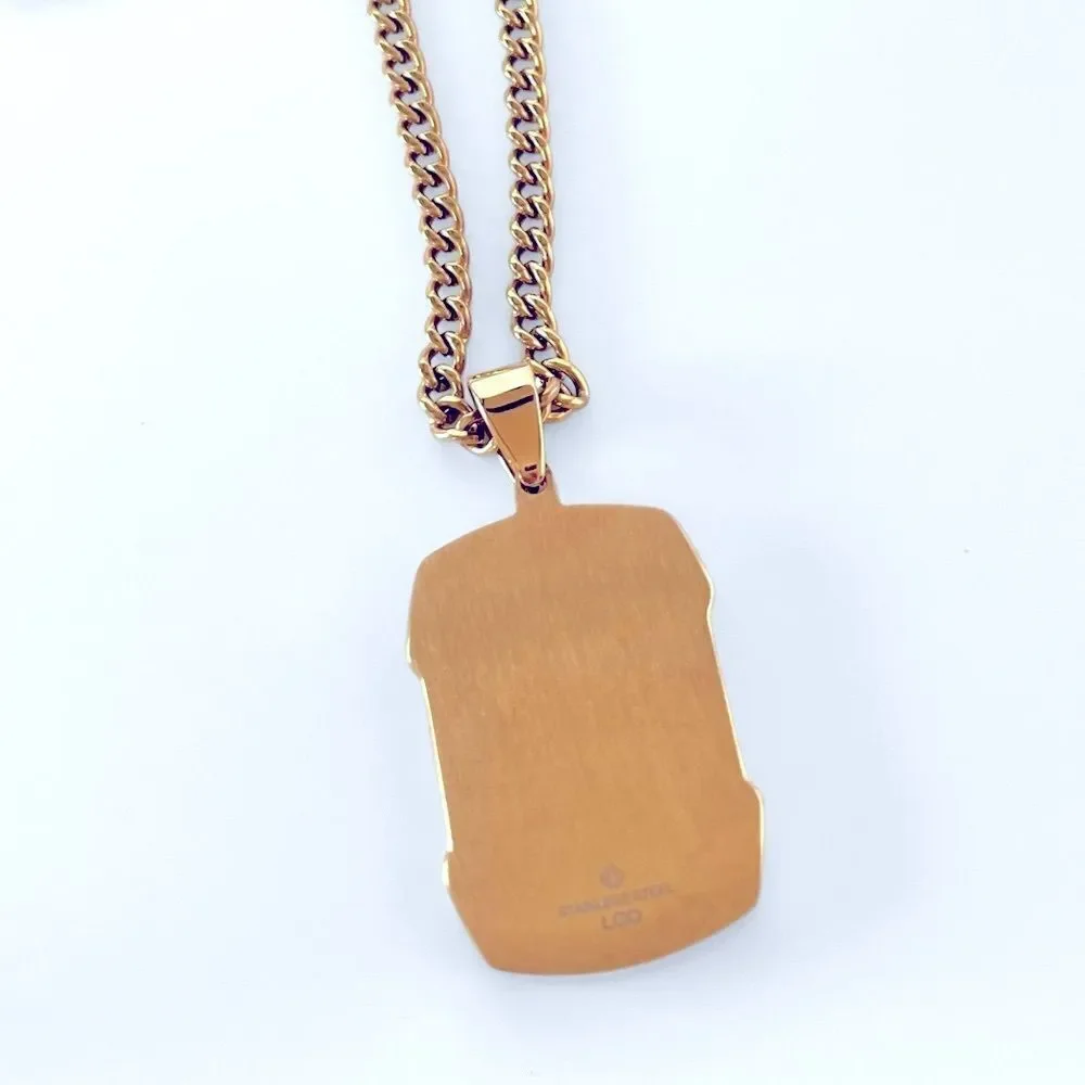 Our Lady Of Guadalupe White Diamond Stainless Steel Dog Tag Pendant Necklace
